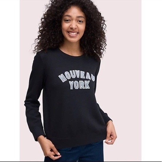 Kate Spade Nouveau York Black Sweatshirt Size M Appliqu Terry Cheeky Preppy